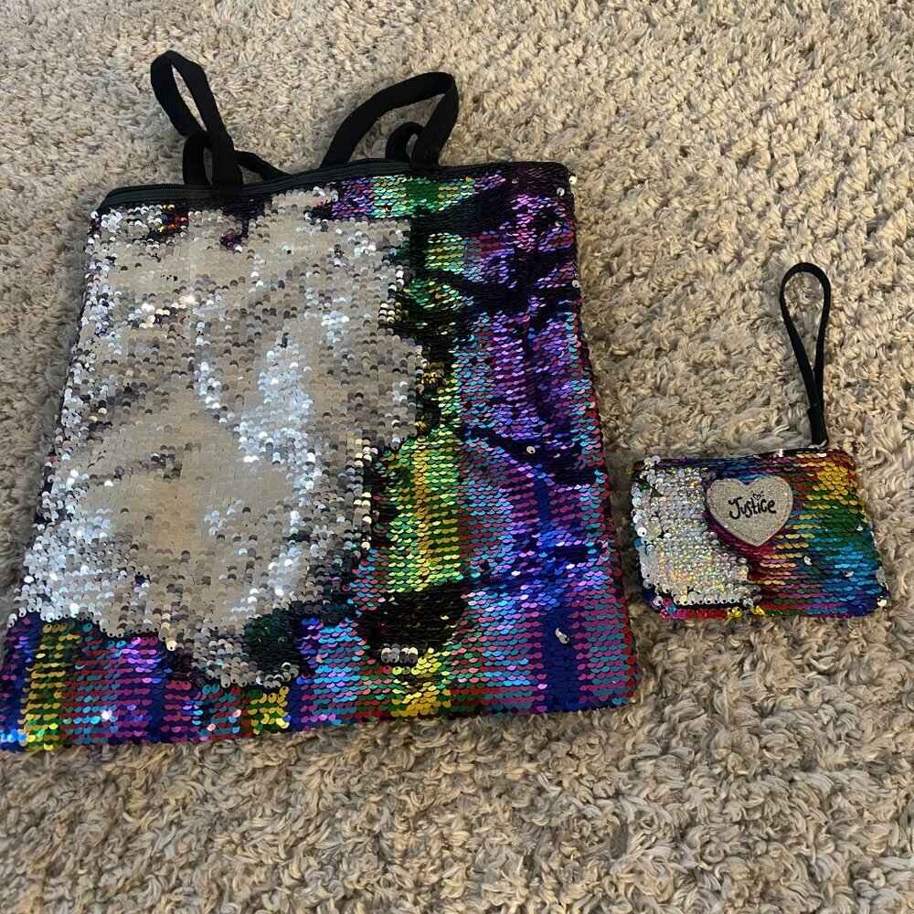 Reversible Sequin Tote + Justice Wristlet Pouch - Picture 2 of 4